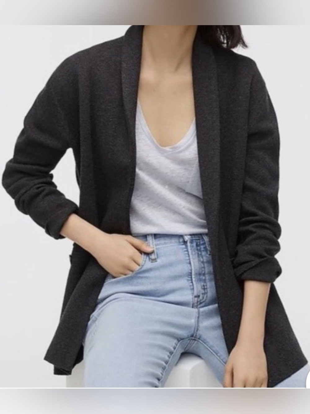 J. Crew Camille Sweater-Blazer Dark Charcoal Open-Front Women's Cardigan